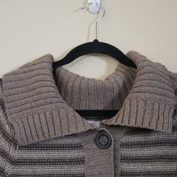 Vintage Old Navy Button Front Long Line Cardigan Lambswool XL Stripe Collar Y2K - Picture 4 of 10